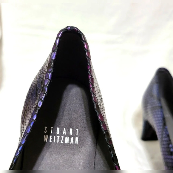 Stuart Weitzman Womens‎ Iridescent Purple Snake Print Leather Heels 9.5N NWOB - Picture 10 of 15